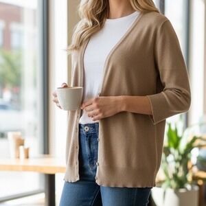 Beige Button Front Cardigan Sweater 3/4 Sleeve Women's Large 14th & Union Staple